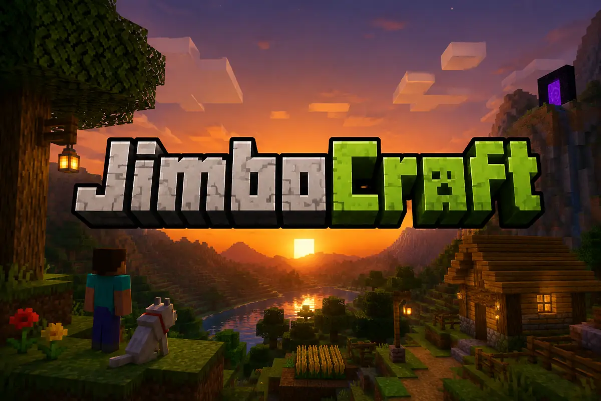 Sunset over a JimboCraft island valley